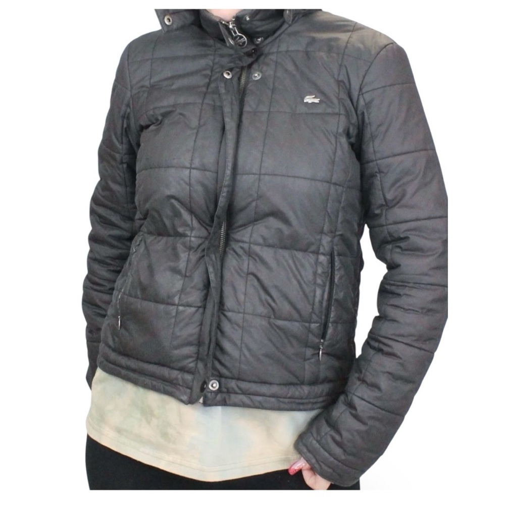 LaCoste Quilted Detachable Hood Rain Jacket Black Women